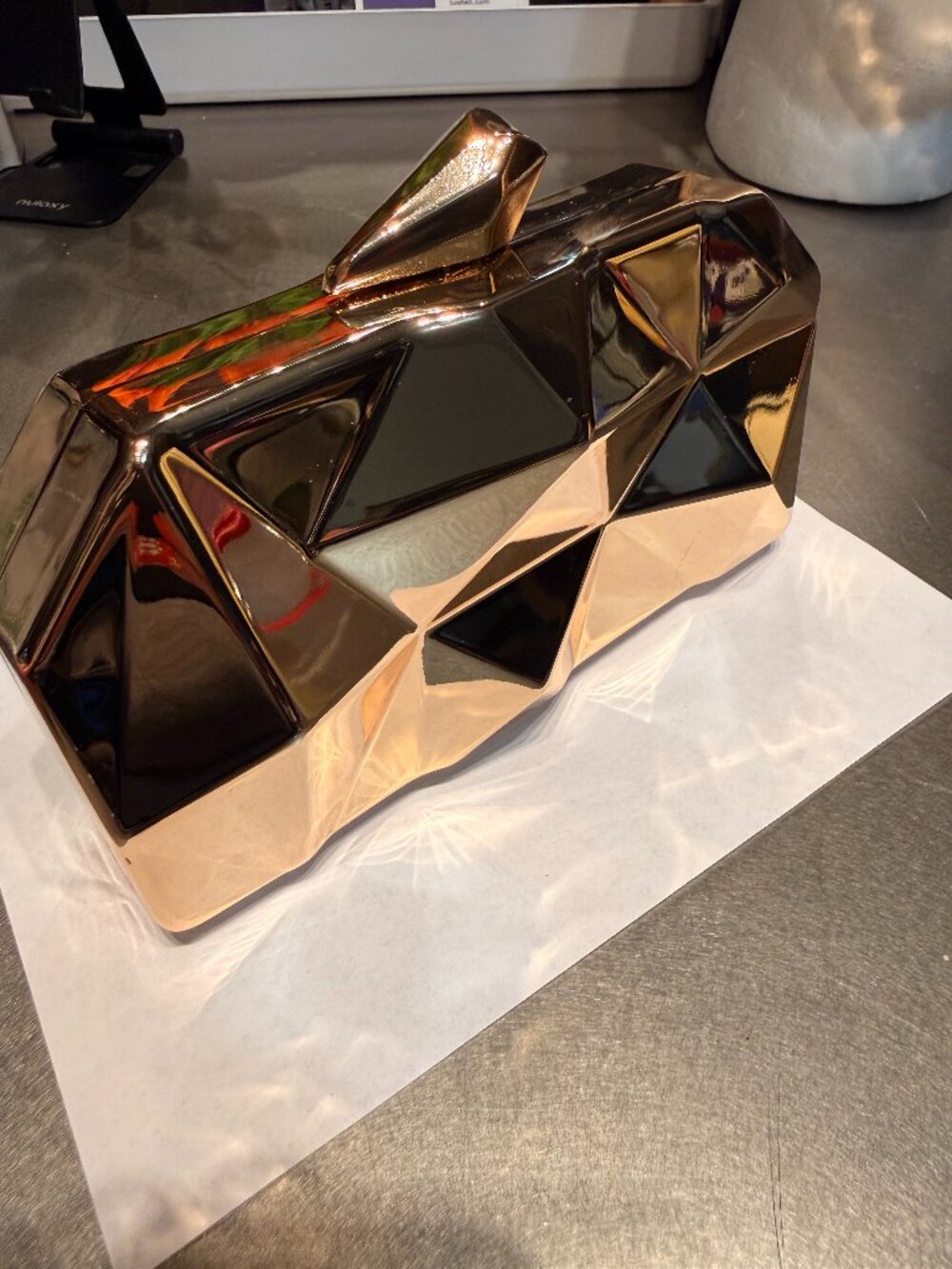 Geometric Gold Clutch Evening Bag with chain